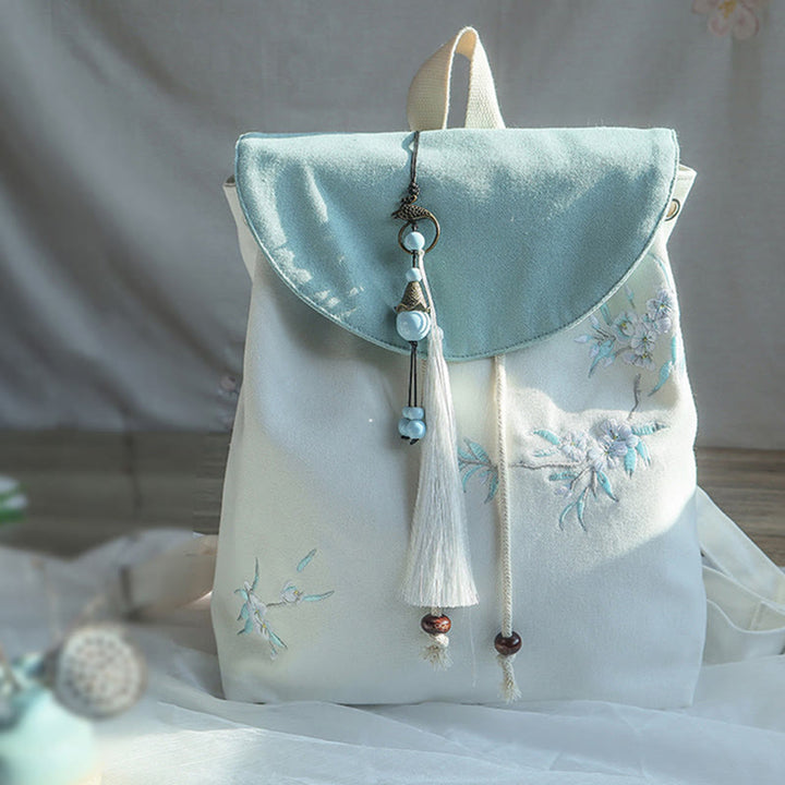 Buddha Stonesハンドメイド刺繍入り大容量キャンバスバックパック - 梨の花 - image 37