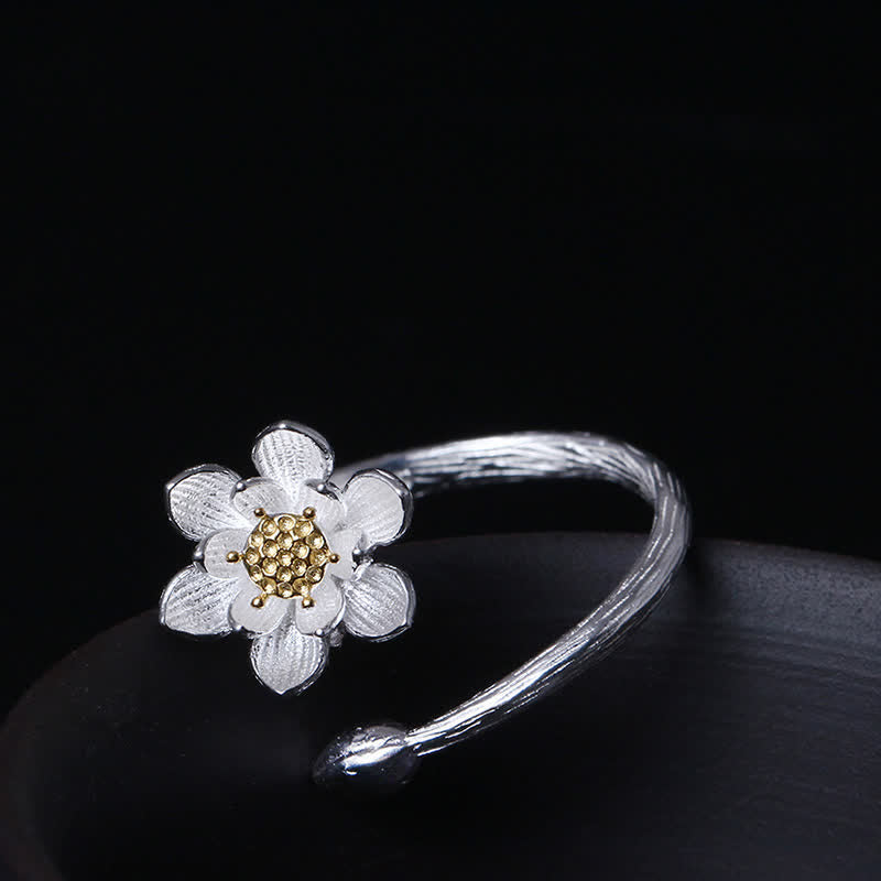 Buddha Stones925スターリングシルバー 蓮の花の祝福リング