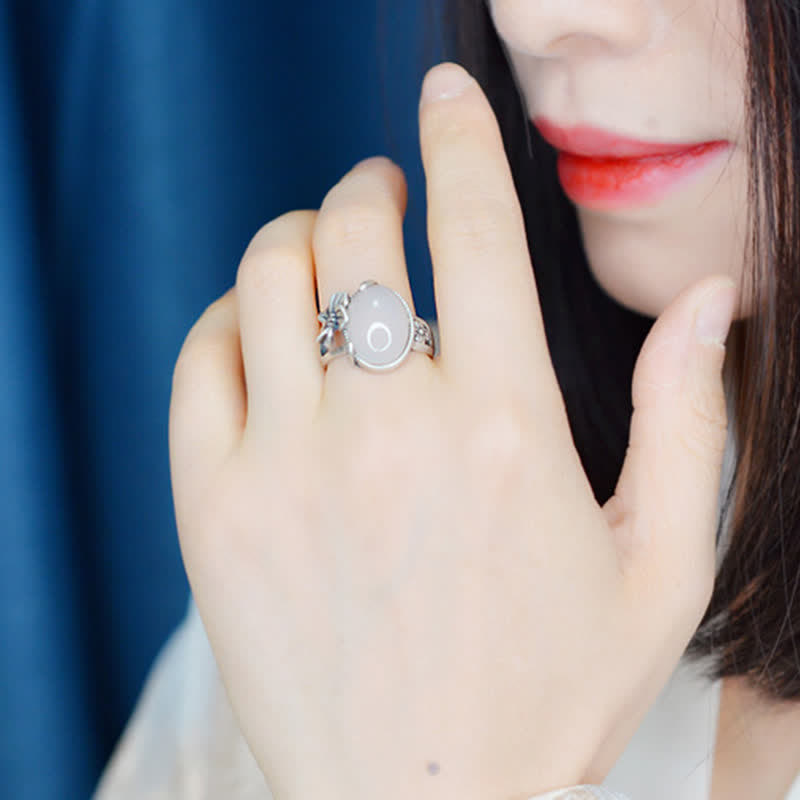 990スターリングシルバー天然カルセドニープラムポジティブハーモニーリング - image 6