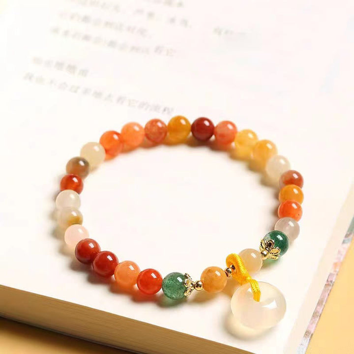 Buddha Stones14K ゴールドメッキ カラフル ゴールデン シルク 翡翠 平和バックル 富のブレスレット