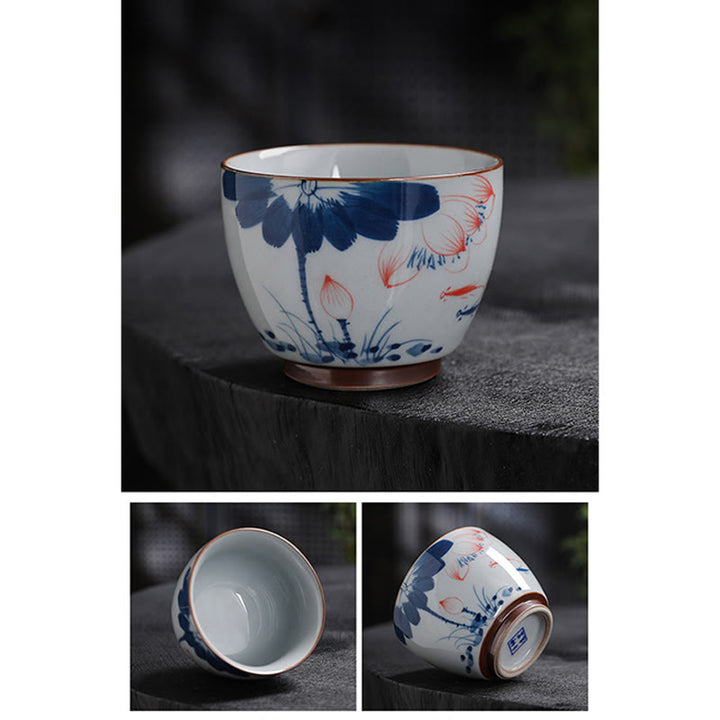 Buddha Stones、蓮の花の葉、竹製陶器のティーカップ、カンフーティーカップ