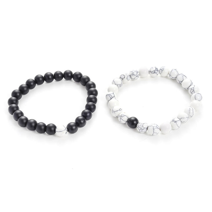Buddha Stones2個入り 天然フロストストーン ホワイトターコイズビーズ カップルブレスレット