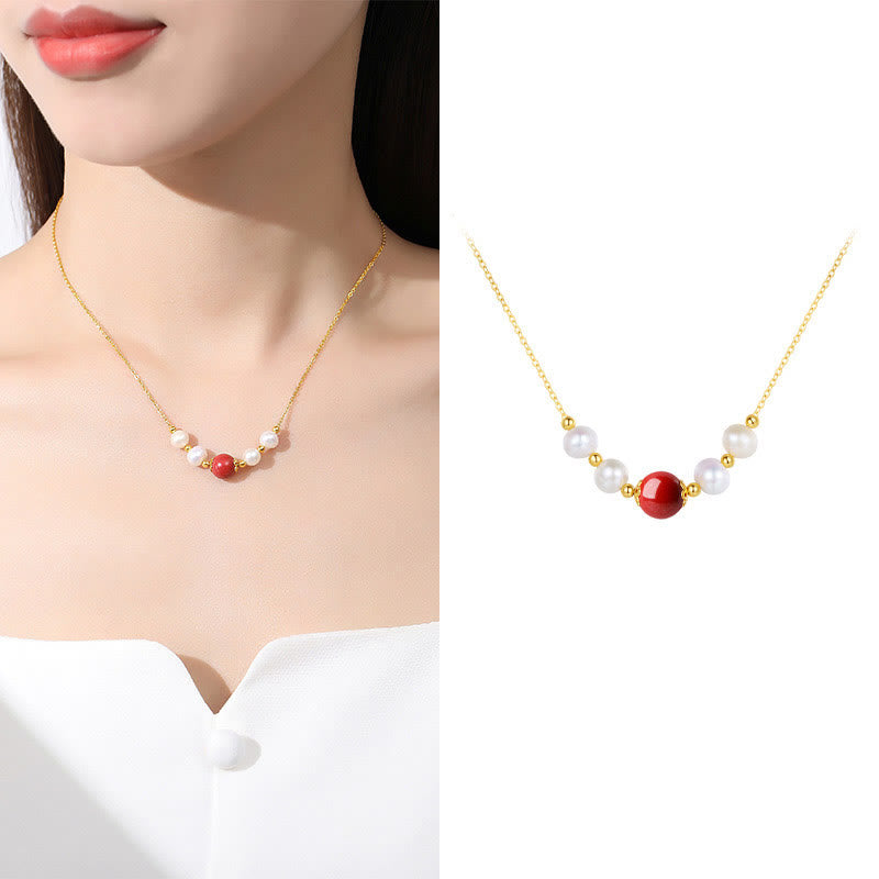 Buddha Stones925スターリングシルバー パール シナバー シンセリティヒーリングビーズチェーンネックレスペンダント