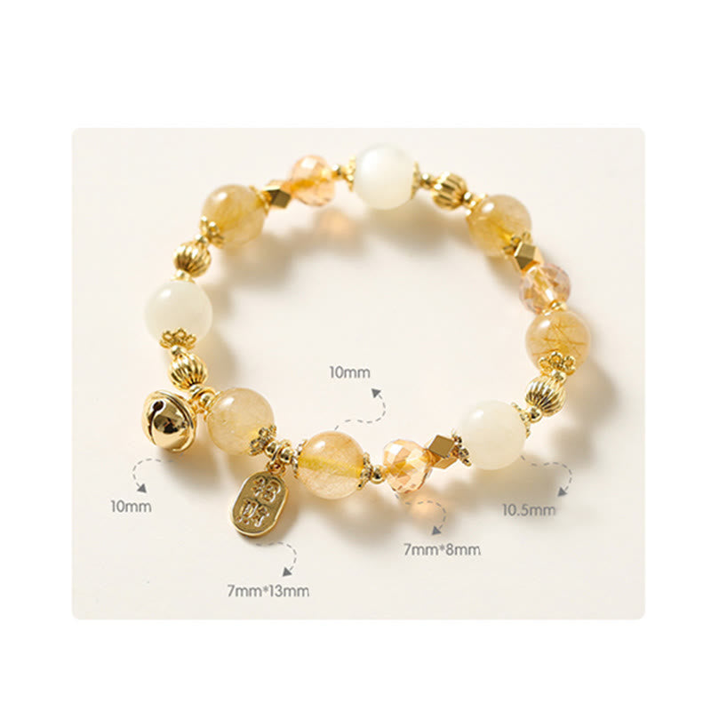 Buddha Stones 14Kゴールドメッキ ゴールデンルチルクォーツ ウェルスベル 幸運のチャームブレスレット