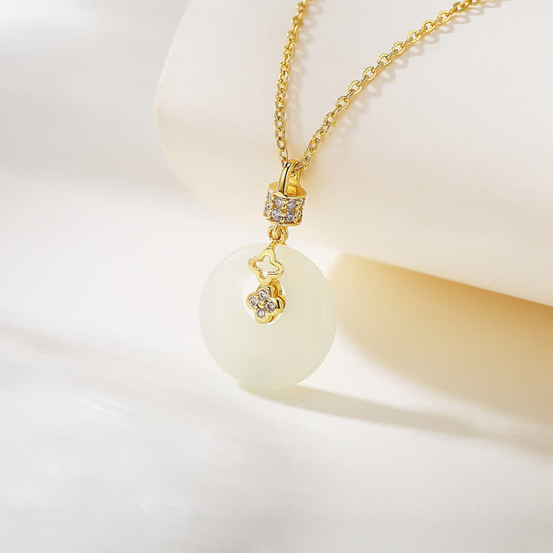 Buddha Stones 925スターリングシルバー 和田白翡翠コインフラワー 平和バックル 幸運ネックレスペンダント