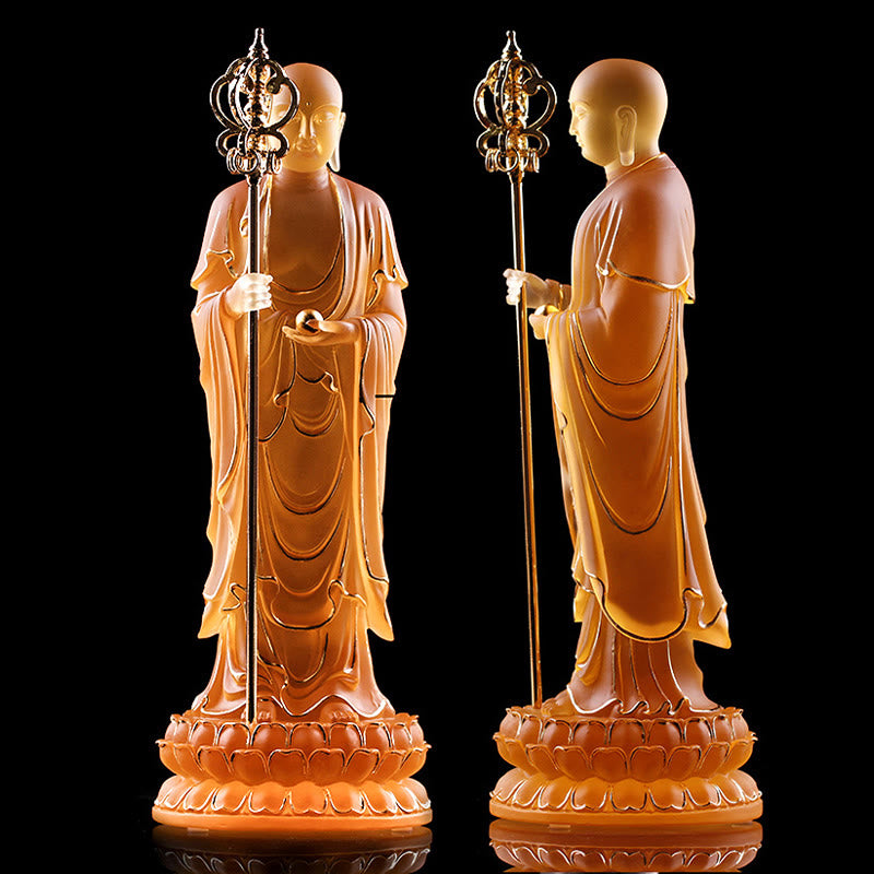 Buddha Stonesハンドメイド 地蔵菩薩像 琉璃クリスタルアートピース 静寂の像 室内装飾