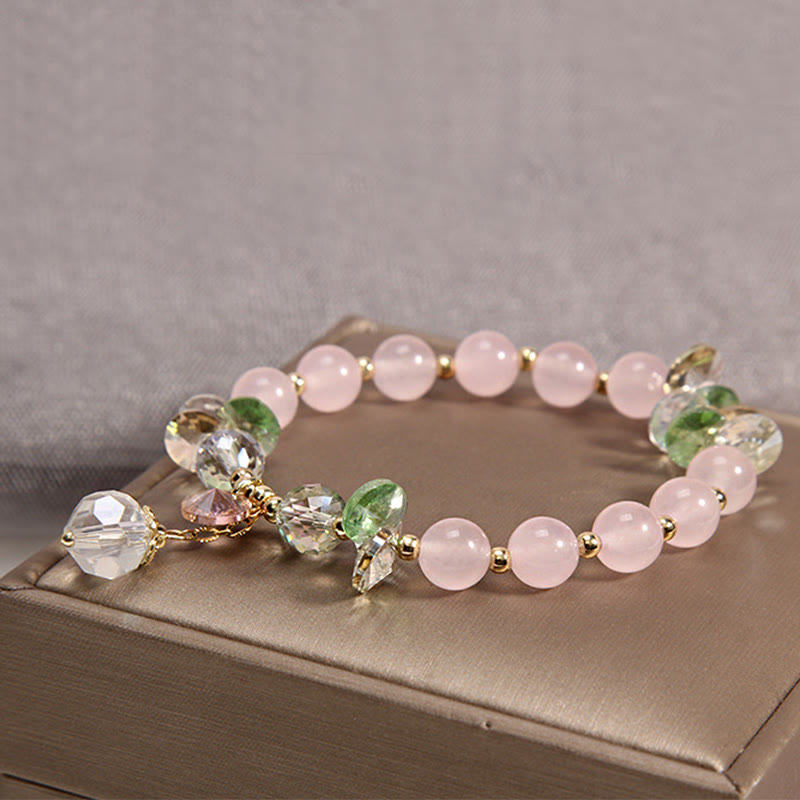 Buddha Stonesキャッツアイ ピンククリスタル ピースチャームブレスレット