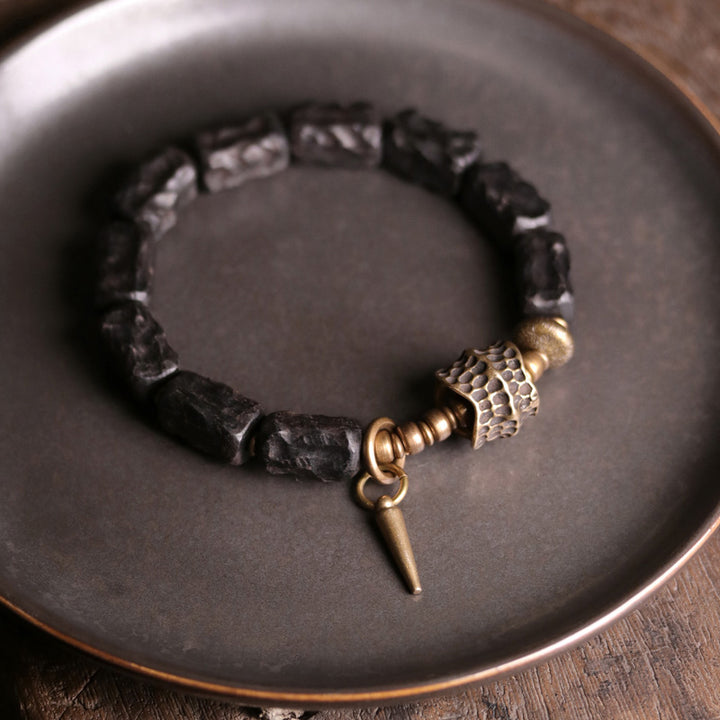 Buddha Stones黒檀 銅 バランス 守護 カップル ブレスレット