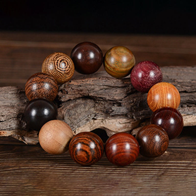 Buddha Stonesマルチカラー サンダルウッド 保護 ヒーリング ブレスレット