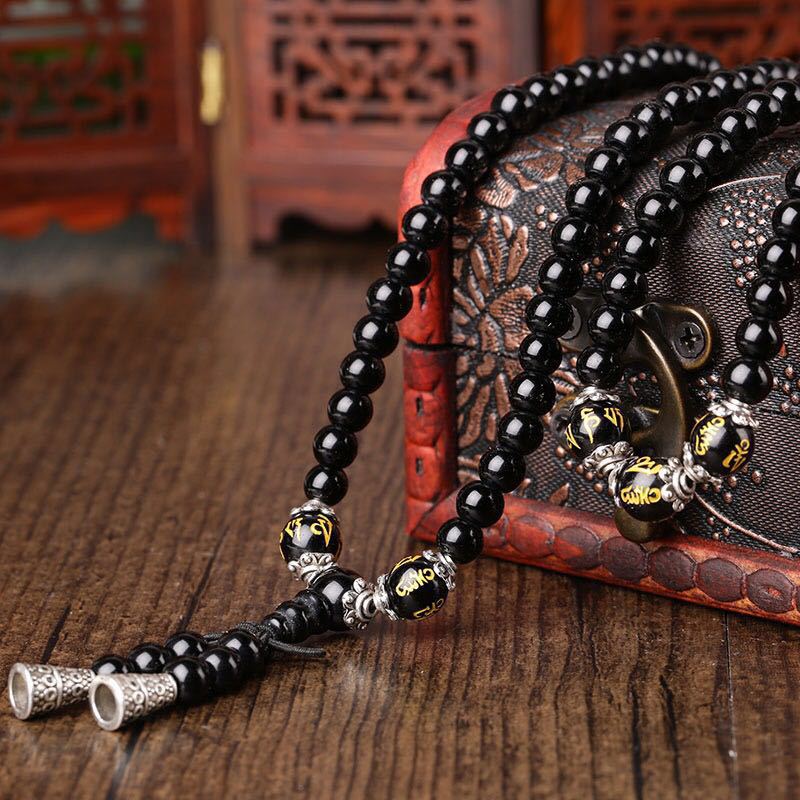 Buddha Stones黒曜石 六芒念珠 守護Malaブレスレット