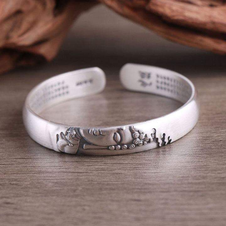 Buddha Stones999スターリングシルバー ブッダヘッド 般若心経 セレニティブレスレット バングル