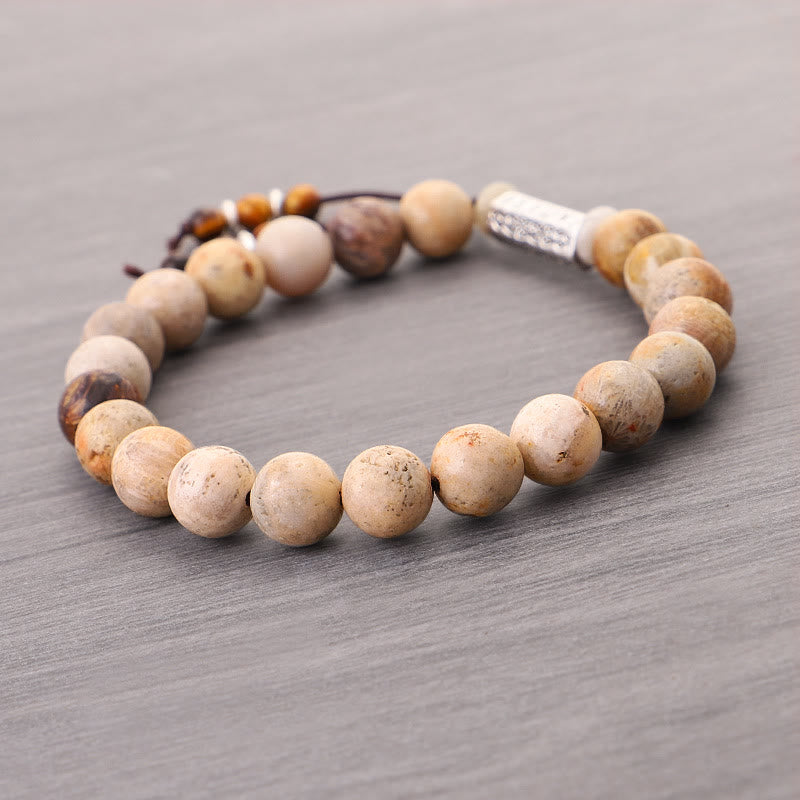 Buddha Stones風化石オーム・マニ・パドメ・フム強化ブレスレット