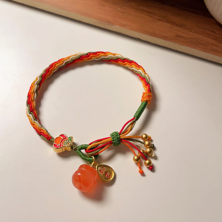 Buddha Stones赤瑪瑙 強さ 輪廻 結び目 編み紐 ブレスレット