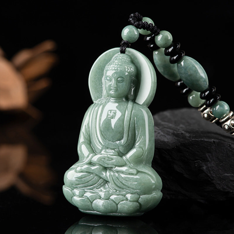 Buddha Stones阿弥陀仏 翡翠 お守り 慈悲の紐ネックレス - image 5