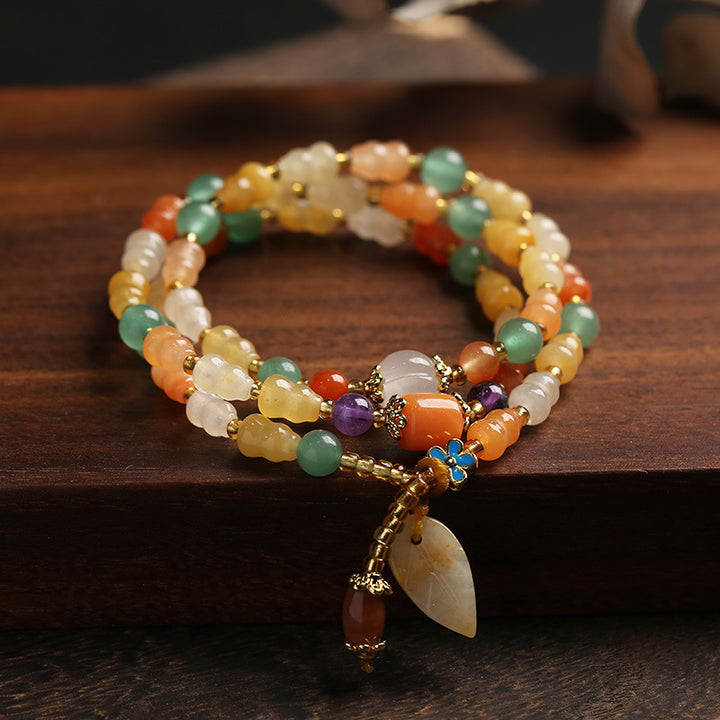 Buddha Stonesの黄金シルク翡翠ひょうたん富のブレスレット