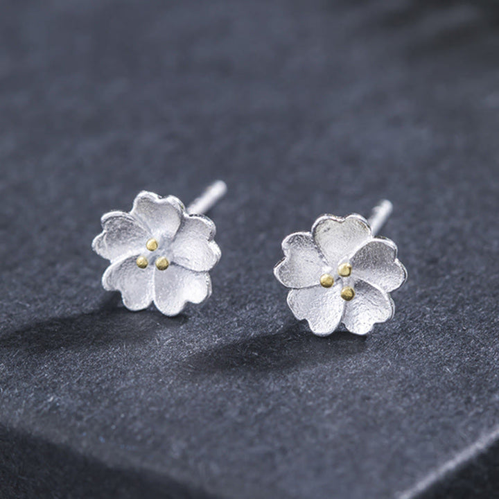 Buddha Stones925スターリングシルバー 桜 フローラル カーム スタッドピアス