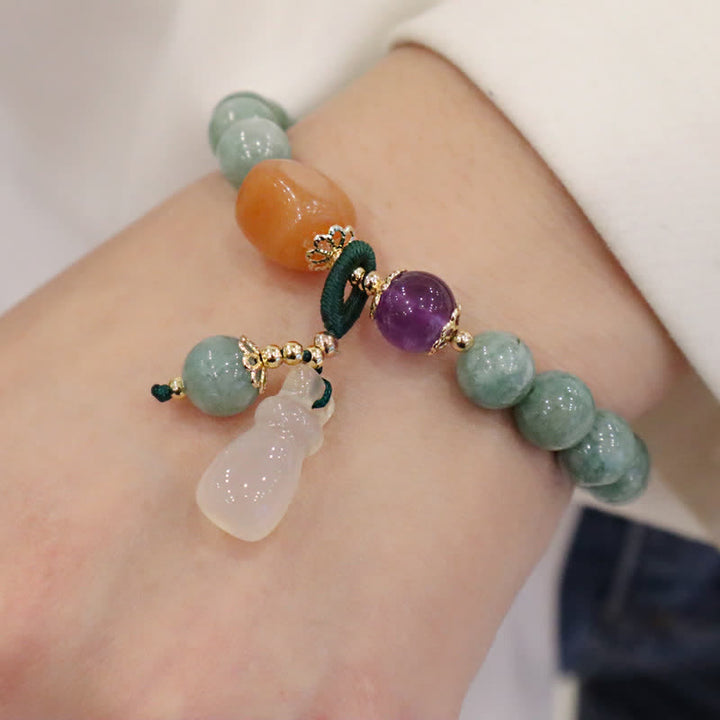 Buddha Stonesシアン翡翠 蓮の花 かぼちゃ 願い 平和バックル アメジスト クリスタル ヒーリングブレスレット
