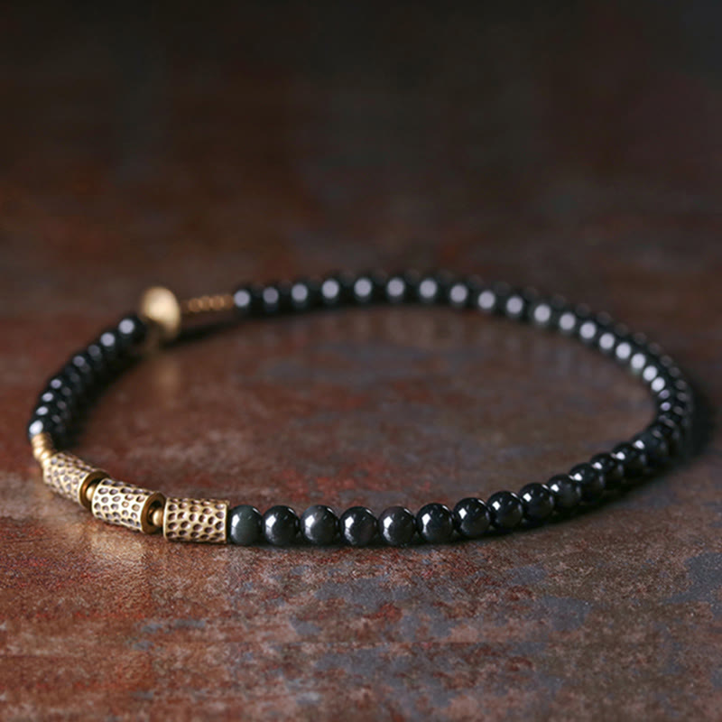 Buddha Stonesレインボーオブシディアン 銅製 ラブ ダブルラップブレスレット