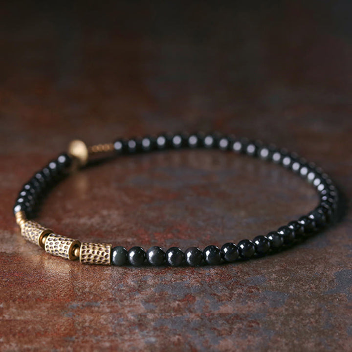 Buddha Stonesレインボーオブシディアン 銅製 ラブ ダブルラップブレスレット
