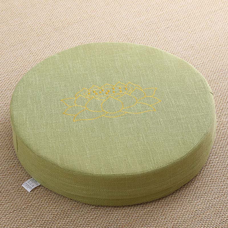 Buddha Stonesと蓮の刺繍入りコットンリネン瞑想用シートクッション