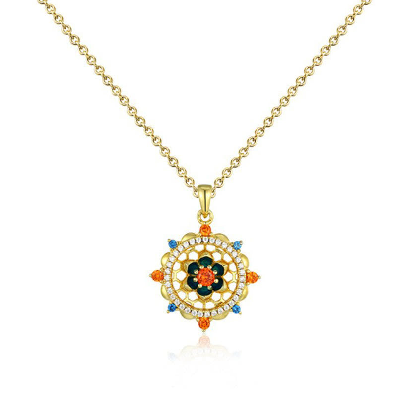 Buddha Stones925スターリングシルバー 蓮の花 カラフルジルコン 新たな始まりのネックレスペンダント