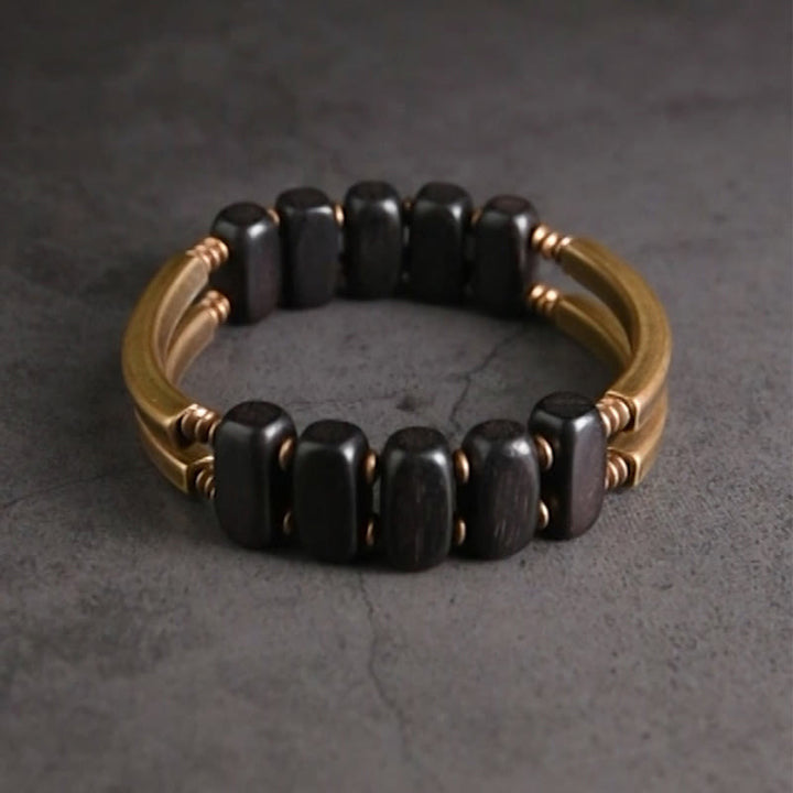 Buddha Stonesチベット黒檀木銅バランス二重層ブレスレット