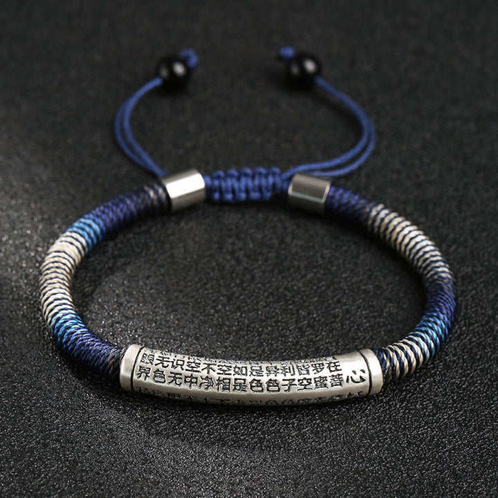 Buddha Stones999スターリングシルバー 般若心経 カームハンドメイド編み込みブレスレット