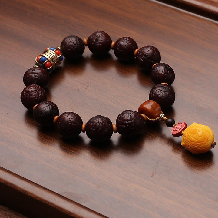 Buddha Stonesチベット菩提樹 シードアゲート ビーズ 幸運 富 タッセルチャーム リストMala