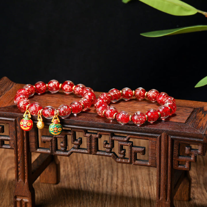 Buddha Stones金呑み獣ファミリーチャーム 光る蛍光Liuliガラスビーズ 成功ブレスレット