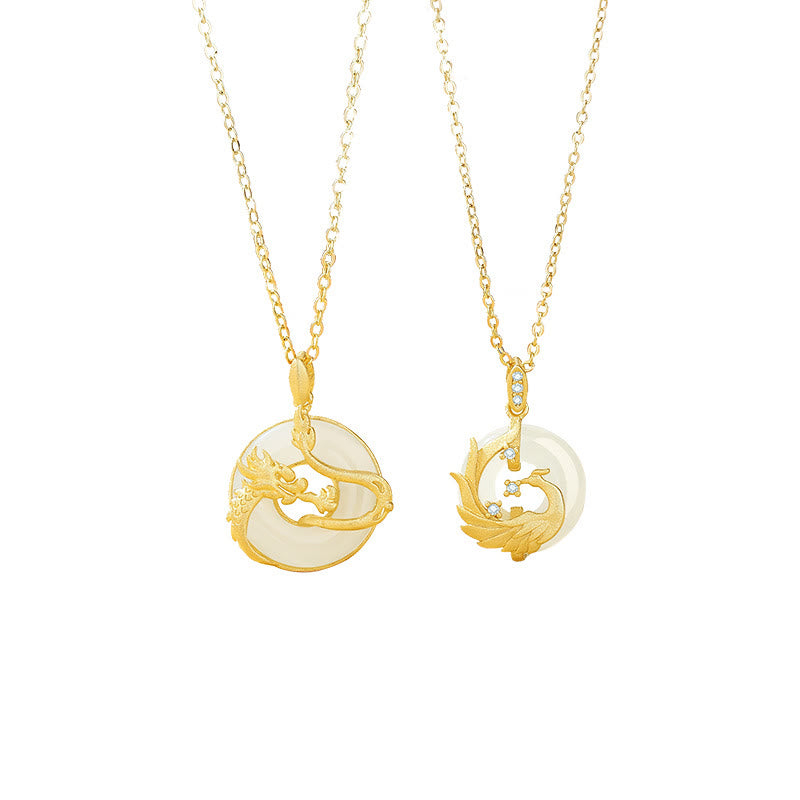 Buddha Stones925 スターリングシルバー 龍年 和田翡翠 ゴールデンドラゴン フェニックス 平和バックル 幸運ネックレスペンダント
