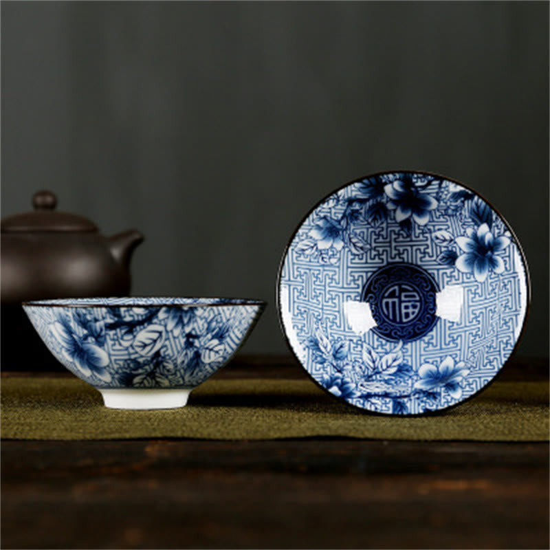 Buddha Stones、花、フーキャラクター、山、蓮、桜、陶器のティーカップ、カンフーティーカップ