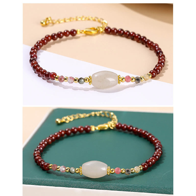 Buddha Stonesガーネット翡翠トルマリンビーズパッションブレスレット
