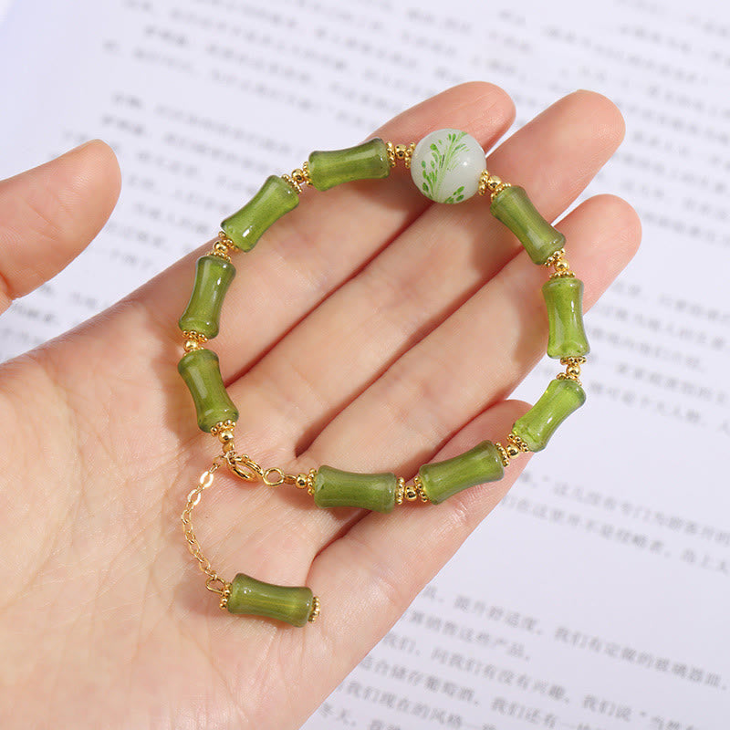 Buddha Stones緑竹模様 琉璃水晶 苔瑪瑙 富のチェーンブレスレット