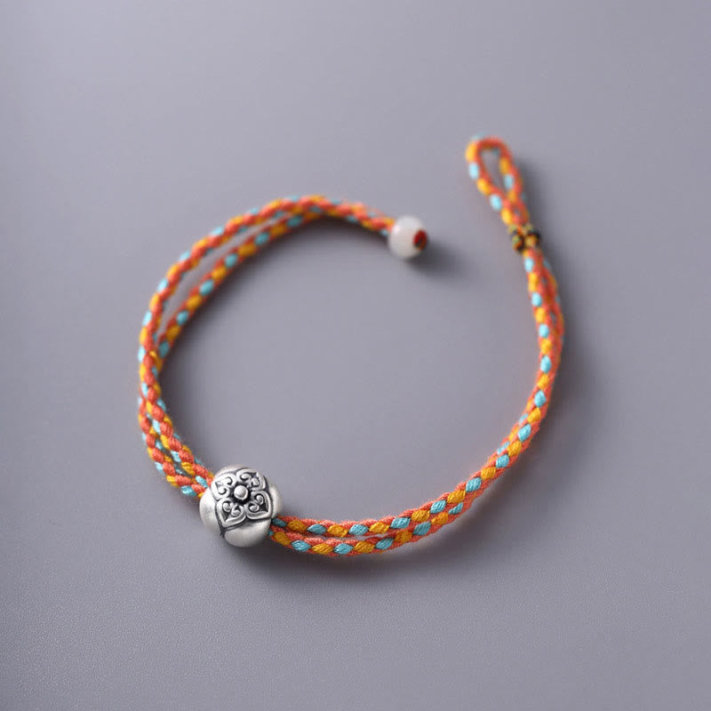 Buddha Stones999 スターリングシルバー 柿 幸運 マルチカラー 編み込みブレスレット