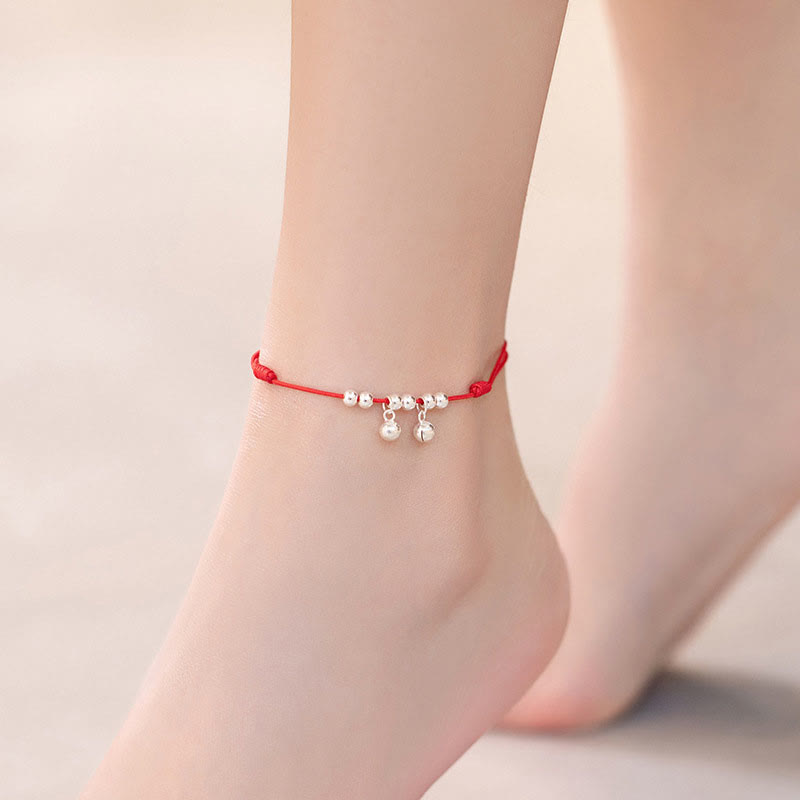 Buddha Stones925 スターリングシルバー レッドストリング ブレイド ベル チャーム アンクレット