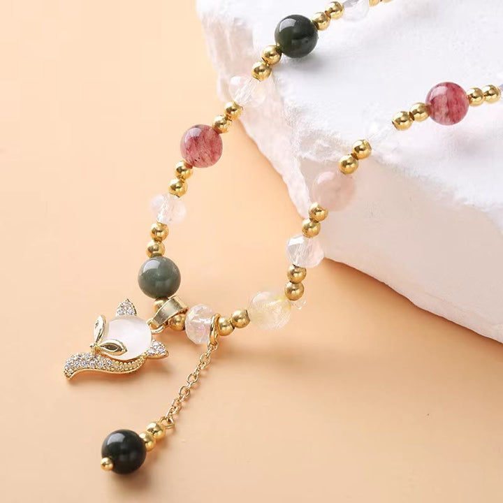 Buddha Stonesマルチカラー ルチルクォーツ キツネの守護 ダブルラップブレスレット