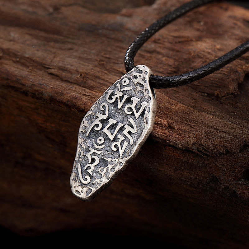 Buddha Stonesチベット 925 スターリングシルバーオーム・マニ・パドメ・フムドルジェヴァジュラ 彫刻 強さ ネックレス ペンダント - オーム・マニ・パドメ・フム(ラブ♥フォーカス) - image 1