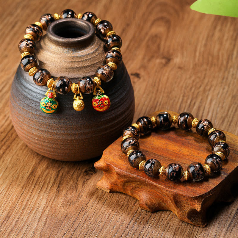 Buddha Stones金呑み獣ファミリーチャーム 琉璃ガラスビーズ 幸運ブレスレット