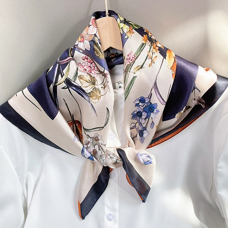 Buddha Stones、田園風景、熱気球、春の花、100% マルベリーシルク ネックスカーフ - image 30