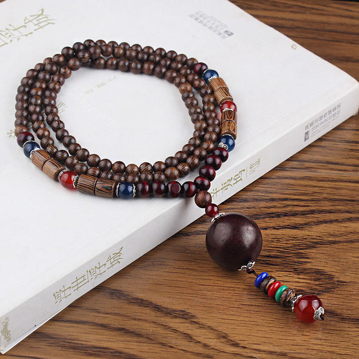 Buddha Stonesチベット ウェンジウッド 菩提樹 シードアゲート バランス ピース ネックレス ペンダント
