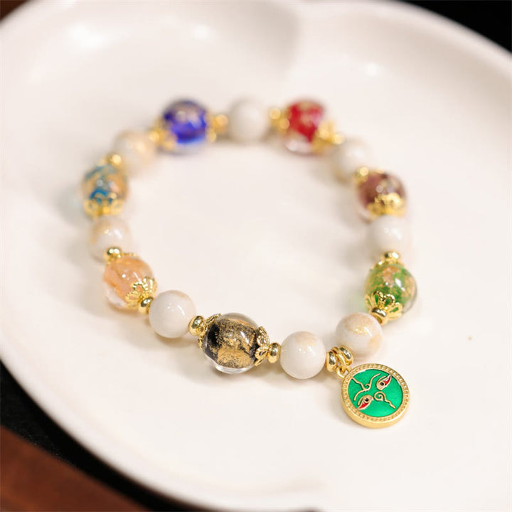Buddha Stonesチベット五大財神 琉璃 ガラスビーズ 香灰 磁器ビーズ チャームブレスレット
