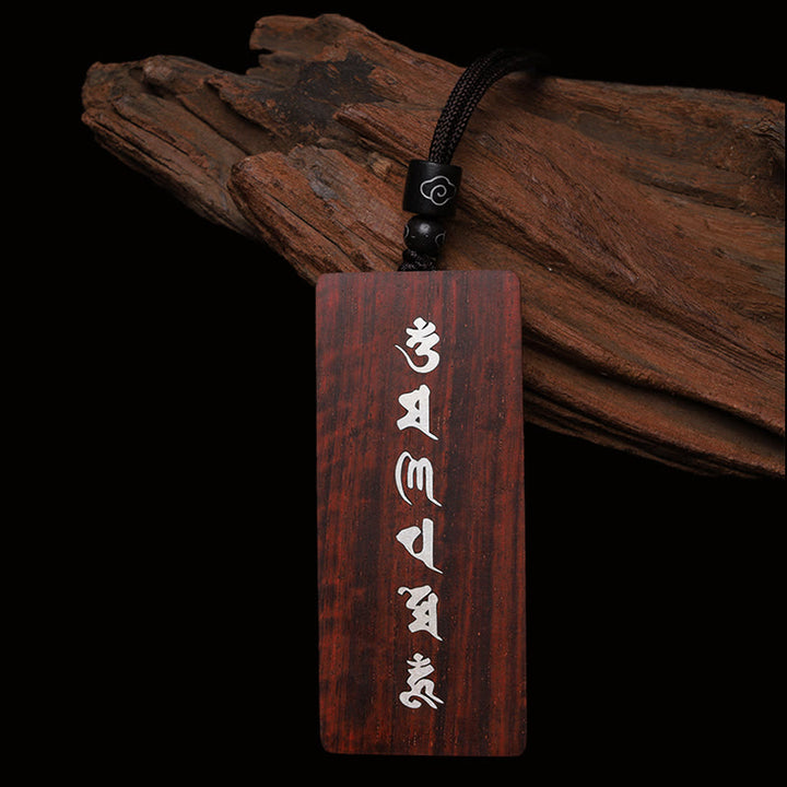 Buddha Stones999 スターリングシルバー小葉紫檀黒檀オーム・マニ・パドメ・フム象嵌 守護ネックレスペンダント - image 3