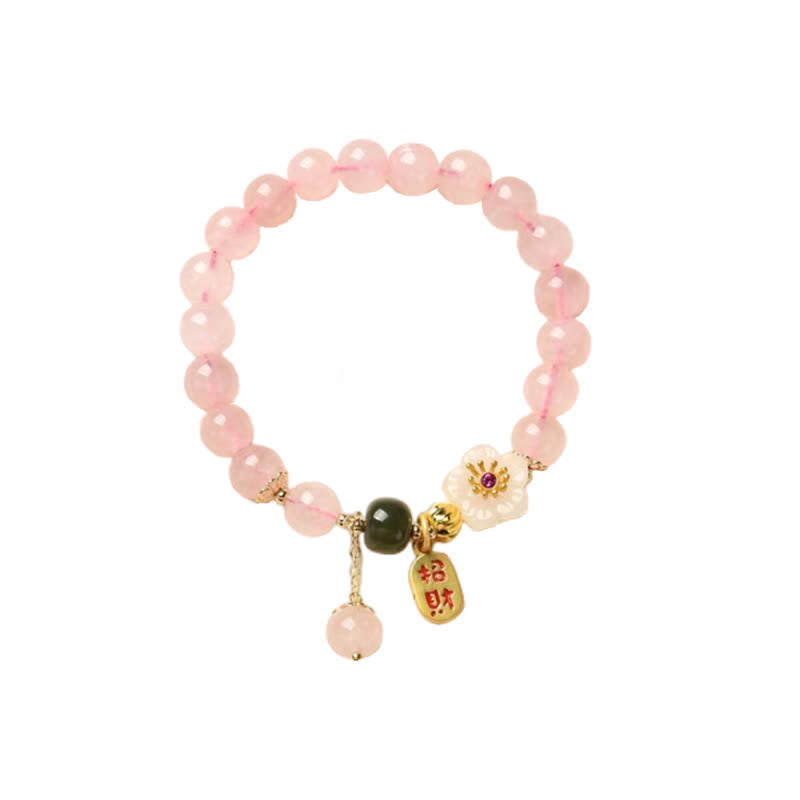 Buddha Stones天然ピンククリスタル翡翠フラワー 温かみのある愛のブレスレット