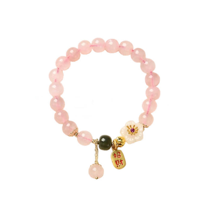 Buddha Stones天然ピンククリスタル翡翠フラワー 温かみのある愛のブレスレット