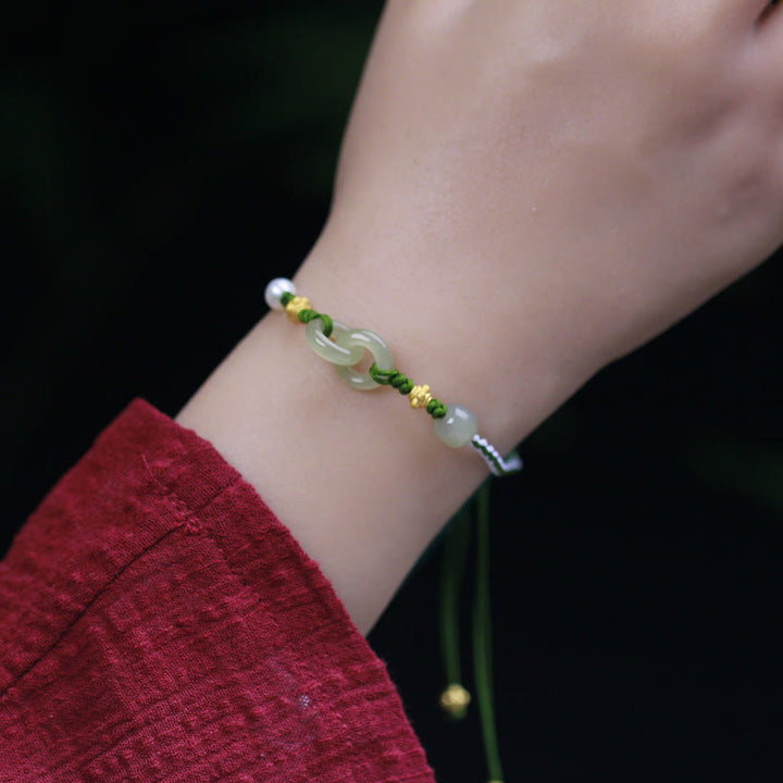 Buddha Stones 925スターリングシルバー 和田翡翠ダブルピースバックル 幸運の編み込みブレスレット