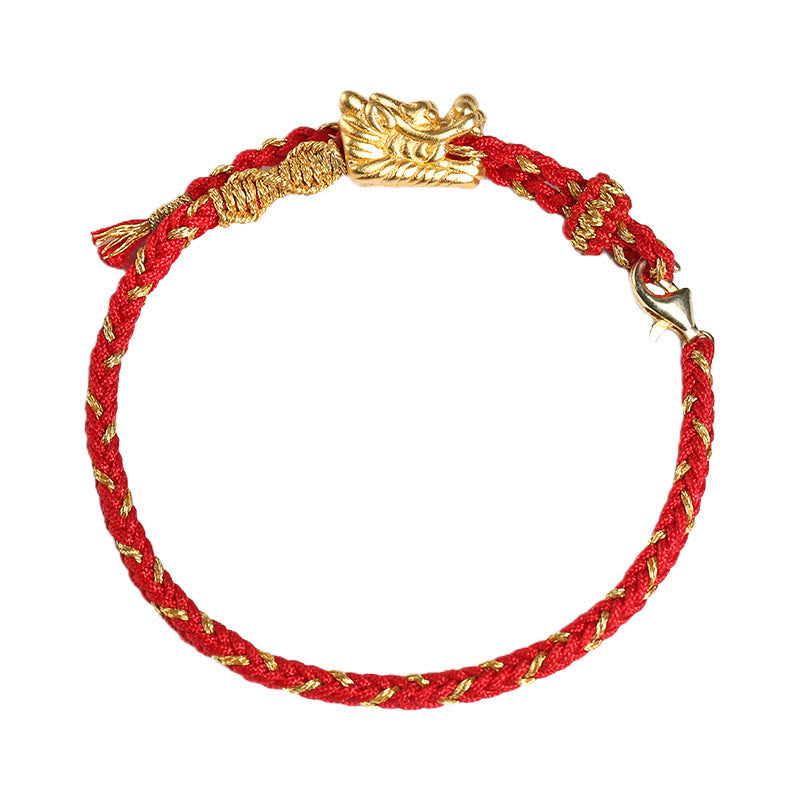 Buddha Stones 999スターリングシルバー ハンドクラフト ドラゴン 幸運 8スレッドノット赤紐編み込みブレスレット