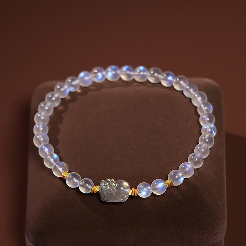 Buddha Stones 925スターリングシルバー ゴールドメッキ 天然ムーンストーン 貔貅ヒーリングブレスレット