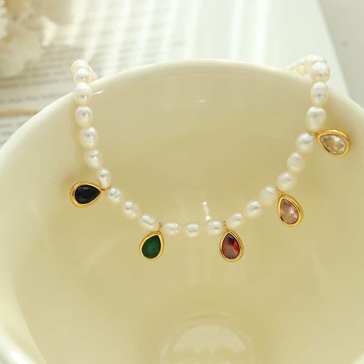 パールクリスタルストーンピュアネックレスペンダント