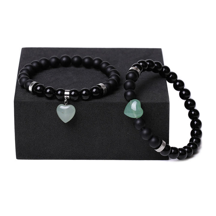 Buddha Stones2個入り ブラックオニキス クリスタルストーン 愛の心を守るサポート カップルブレスレット