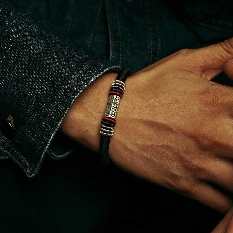 Buddha Stones925スターリングシルバーオーム・マニ・パドメ・フム平和の赤紐ブレスレット